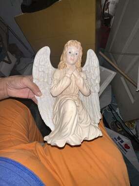11 inches Vintage Ceramic Kneeling Angel Figurine Statue